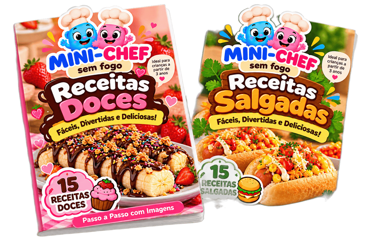 Livros de receitas Mini Chef, versões Doces e Salgadas, prontos para imprimir