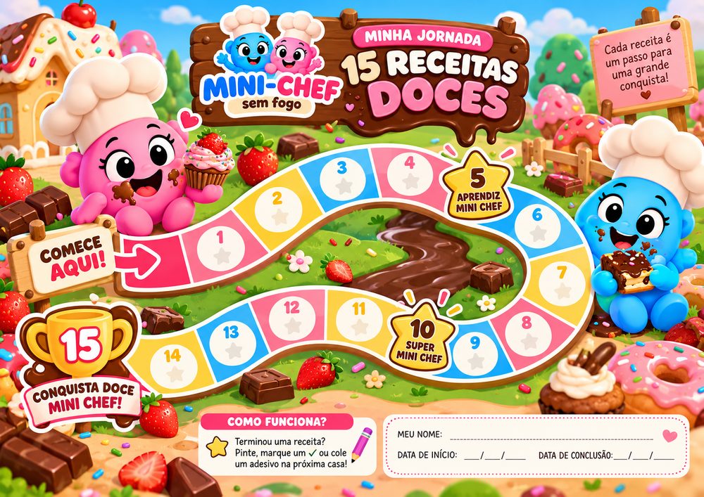 Mapa da jornada — 15 receitas doces